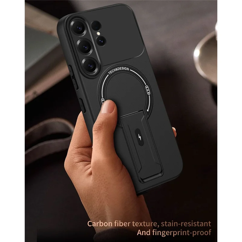 For Samsung Galaxy S26 Ultra Case Skin Touch Kickstand PC + TPU Phone Cover Support Magnetic Car Mount - Black