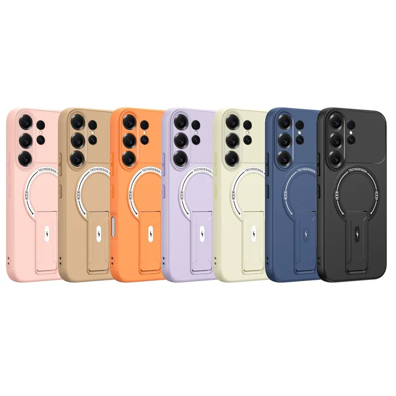 For Samsung Galaxy S26 Ultra Case Skin Touch Kickstand PC + TPU Phone Cover Support Magnetic Car Mount - Black