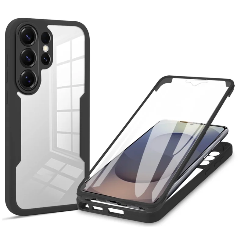 For Samsung Galaxy S26 Ultra Case Acrylic + TPU Clear Phone Cover with PET Screen Film - Black