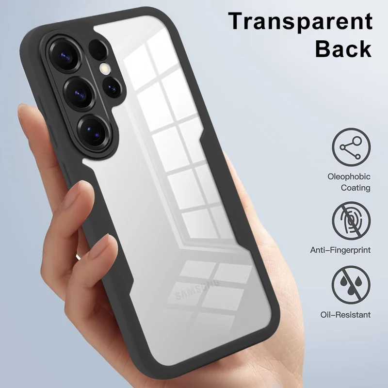 For Samsung Galaxy S26 Ultra Case Acrylic + TPU Clear Phone Cover with PET Screen Film - Black