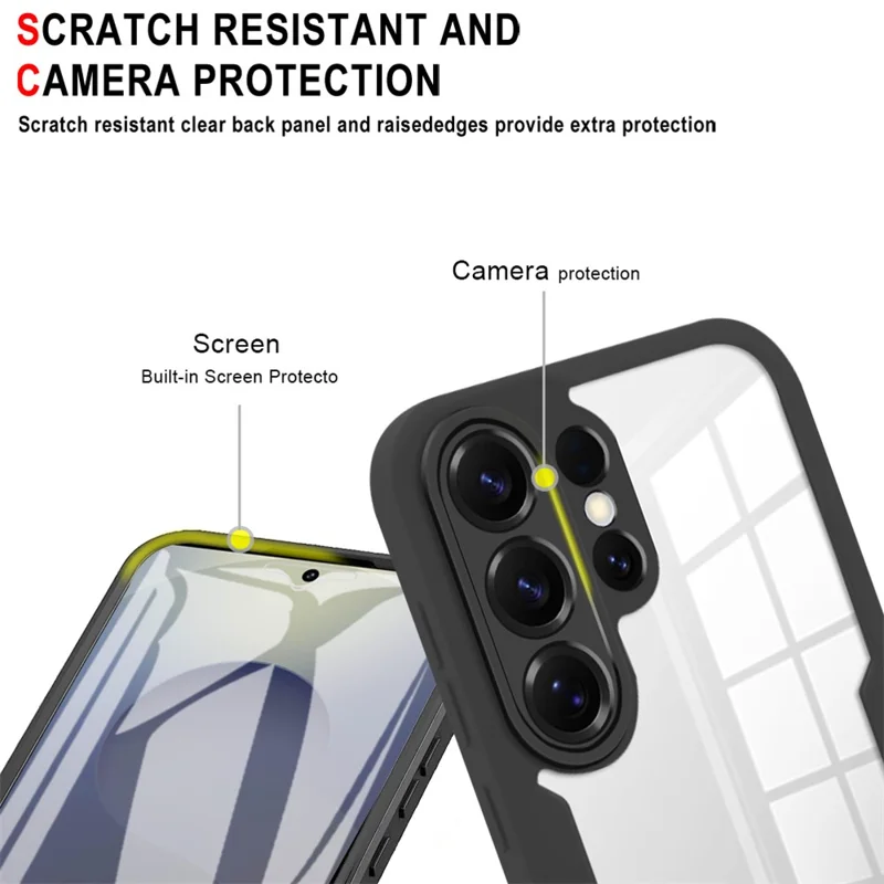 For Samsung Galaxy S26 Ultra Case Acrylic + TPU Clear Phone Cover with PET Screen Film - Black