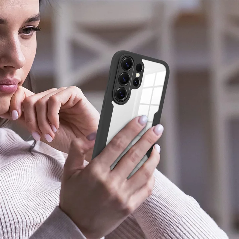 For Samsung Galaxy S26 Ultra Case Acrylic + TPU Clear Phone Cover with PET Screen Film - Black