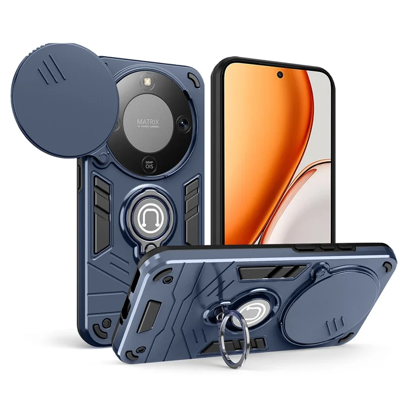 Cover con supporto per Honor X70 5G / X9d 5G / Magic8 Lite 5G, cover per telefono PC + TPU con scudo scorrevole per fotocamera - Blu