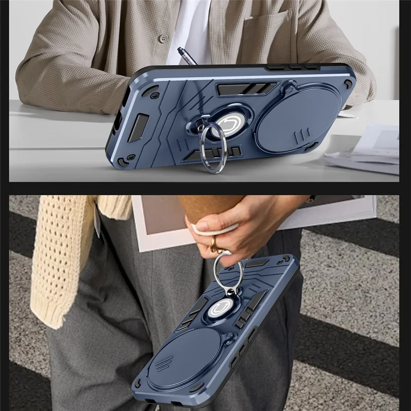 Cover con supporto per Honor X70 5G / X9d 5G / Magic8 Lite 5G, cover per telefono PC + TPU con scudo scorrevole per fotocamera - Blu