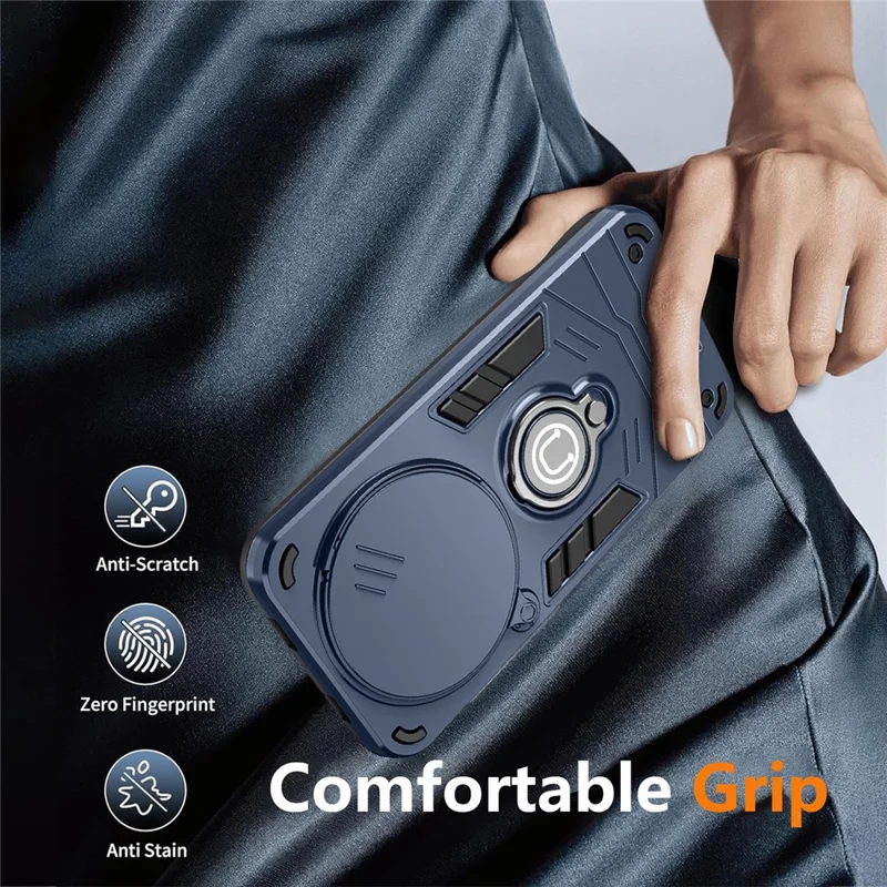 Cover con supporto per Honor X70 5G / X9d 5G / Magic8 Lite 5G, cover per telefono PC + TPU con scudo scorrevole per fotocamera - Blu