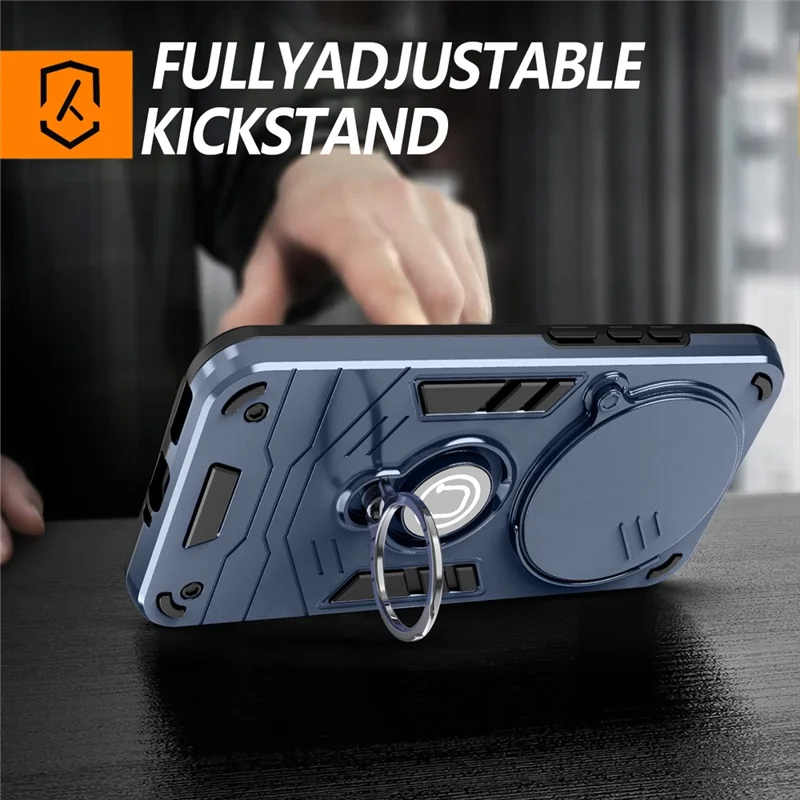 Cover con supporto per Honor X70 5G / X9d 5G / Magic8 Lite 5G, cover per telefono PC + TPU con scudo scorrevole per fotocamera - Blu