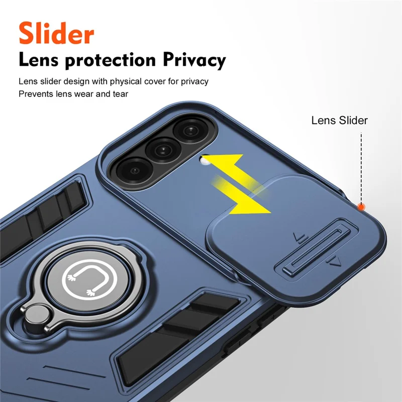 Obudowa do Samsung Galaxy A37 z suwakiem chroniącym aparat, podstawką, pokrywą PC + TPU - Niebieski