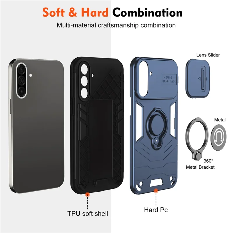 Obudowa do Samsung Galaxy A37 z suwakiem chroniącym aparat, podstawką, pokrywą PC + TPU - Niebieski