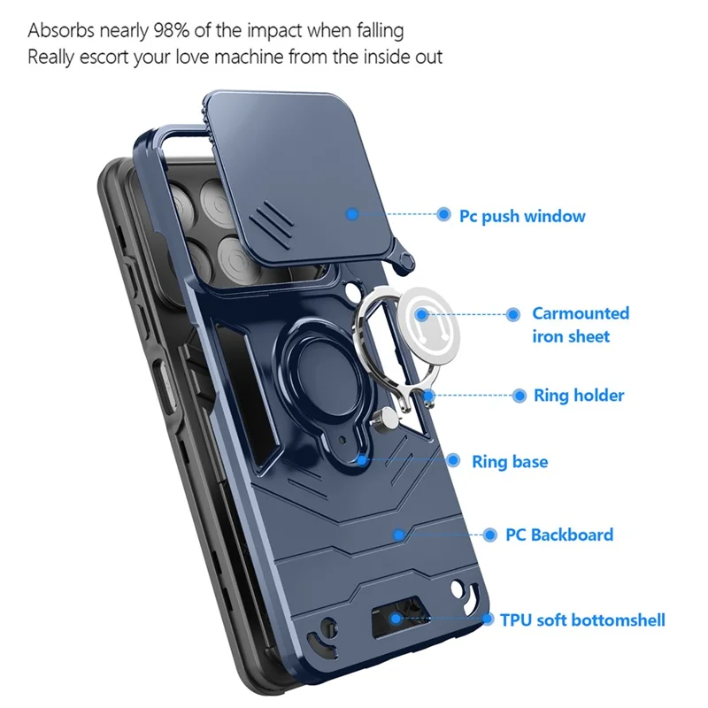 For ZTE Blade A56 Case Slide Camshield Kickstand PC + TPU Phone Cover - Blue