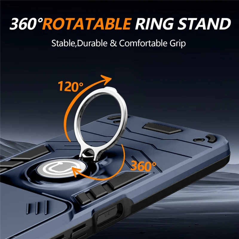 For ZTE Blade A56 Case Slide Camshield Kickstand PC + TPU Phone Cover - Blue