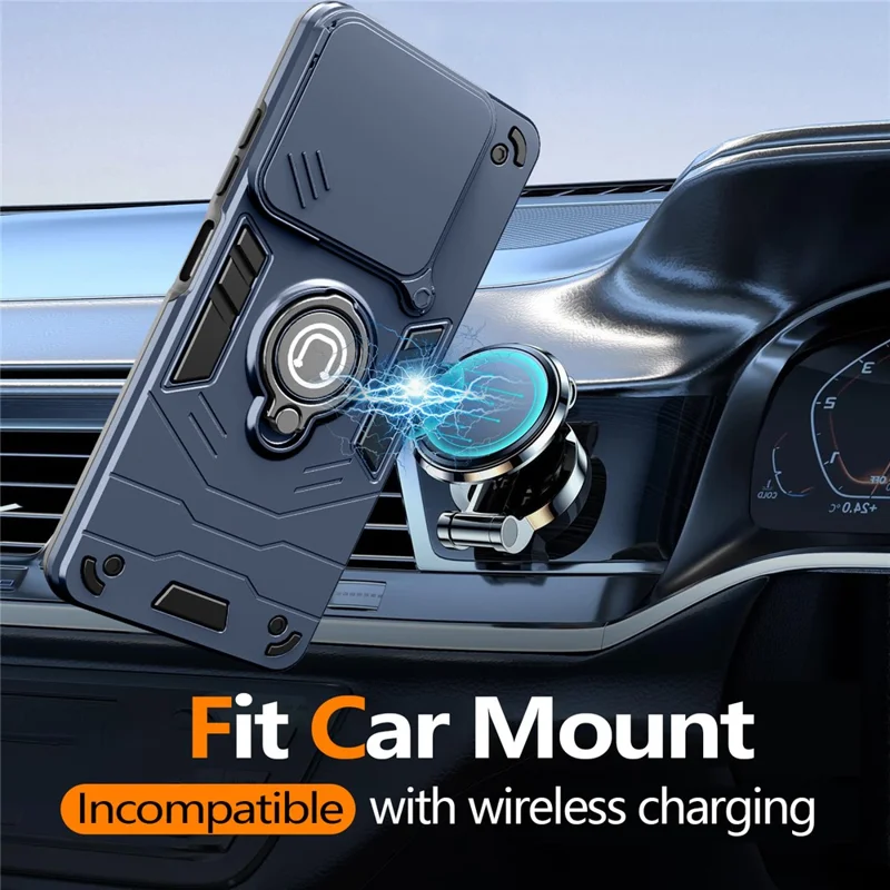 For ZTE Blade A56 Case Slide Camshield Kickstand PC + TPU Phone Cover - Blue