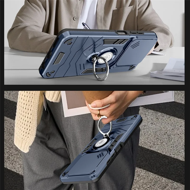 For ZTE Blade A56 Case Slide Camshield Kickstand PC + TPU Phone Cover - Blue