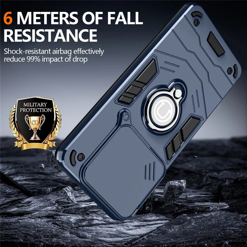 For ZTE Blade A56 Case Slide Camshield Kickstand PC + TPU Phone Cover - Blue