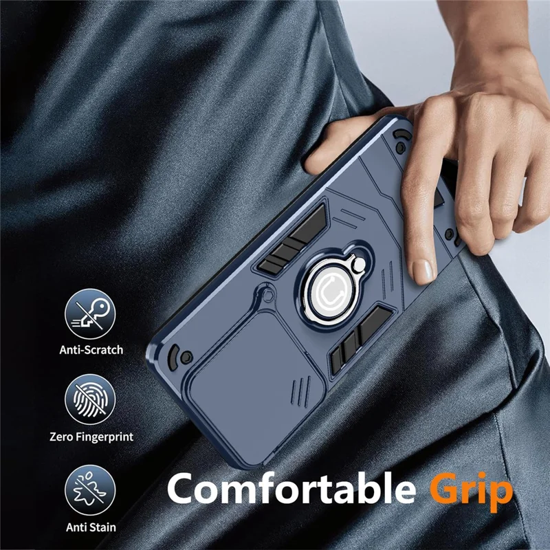 For ZTE Blade A56 Case Slide Camshield Kickstand PC + TPU Phone Cover - Blue