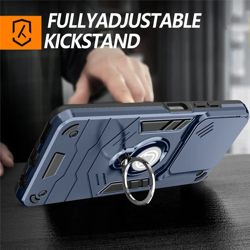 For ZTE Blade A56 Case Slide Camshield Kickstand PC + TPU Phone Cover - Blue