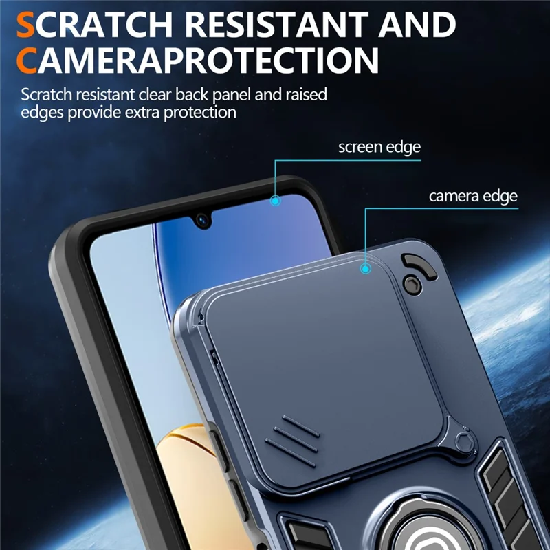 For ZTE Blade A56 Case Slide Camshield Kickstand PC + TPU Phone Cover - Blue