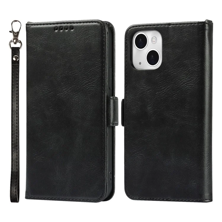 Per iPhone 14 Plus Cover in Pelle a Portafoglio Retrò con Supporto, Chiusura Magnetica, Antiurto e Cinturino - Nero