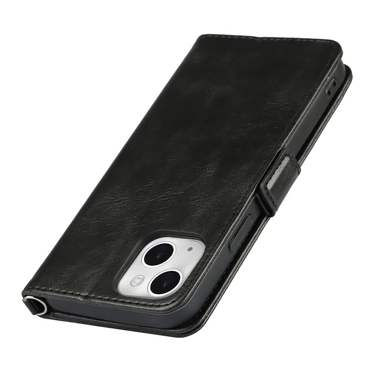 Per iPhone 14 Plus Cover in Pelle a Portafoglio Retrò con Supporto, Chiusura Magnetica, Antiurto e Cinturino - Nero