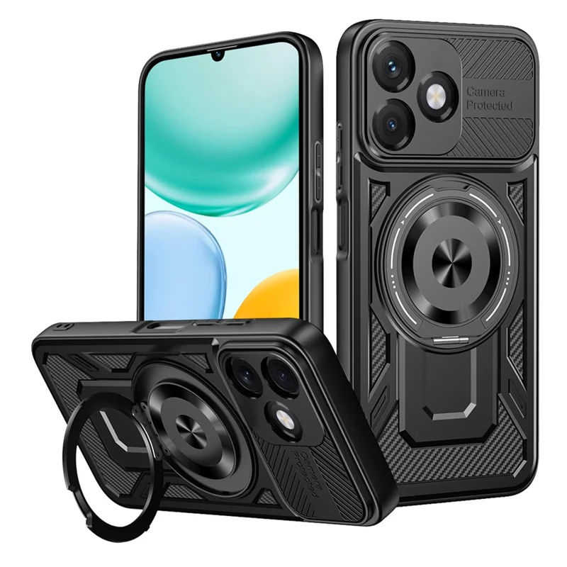 Magnetic Case For Honor X5c 4G  /  X5c Plus 4G  /  Play10A 4G Rotating Kickstand TPU + PC Phone Cover - Black