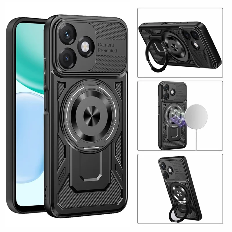 Magnetic Case For Honor X5c 4G  /  X5c Plus 4G  /  Play10A 4G Rotating Kickstand TPU + PC Phone Cover - Black