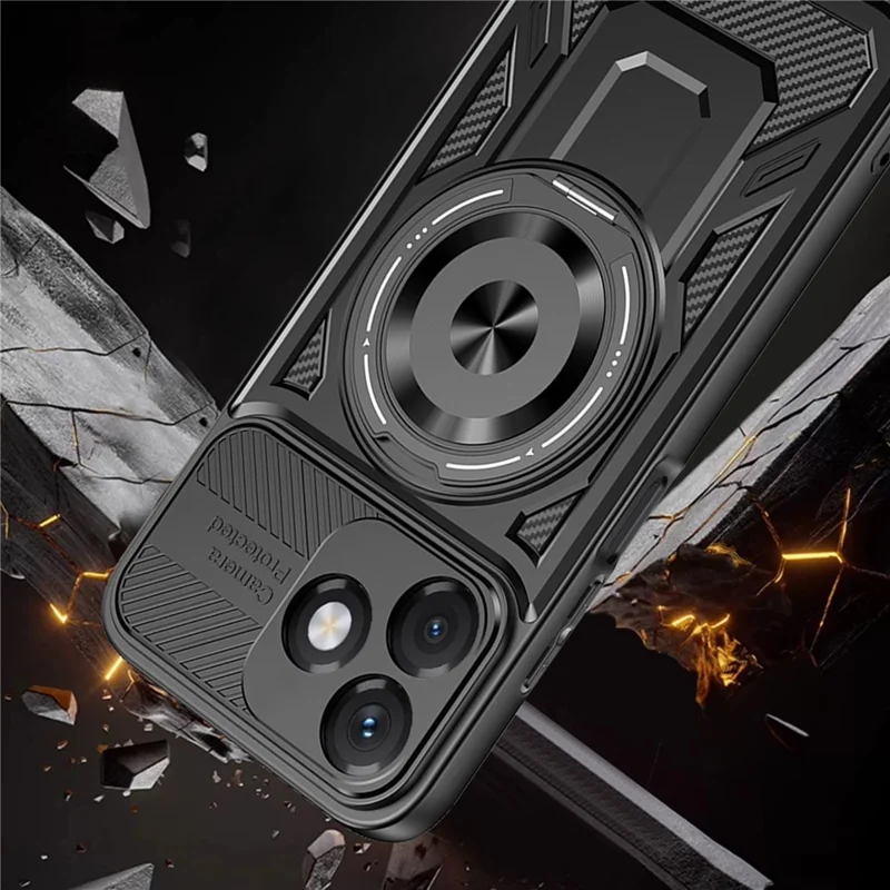 Magnetic Case For Honor X5c 4G  /  X5c Plus 4G  /  Play10A 4G Rotating Kickstand TPU + PC Phone Cover - Black