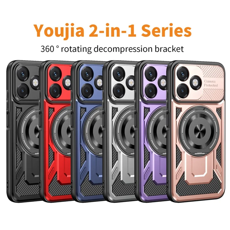 Magnetic Case For Honor X5c 4G  /  X5c Plus 4G  /  Play10A 4G Rotating Kickstand TPU + PC Phone Cover - Black