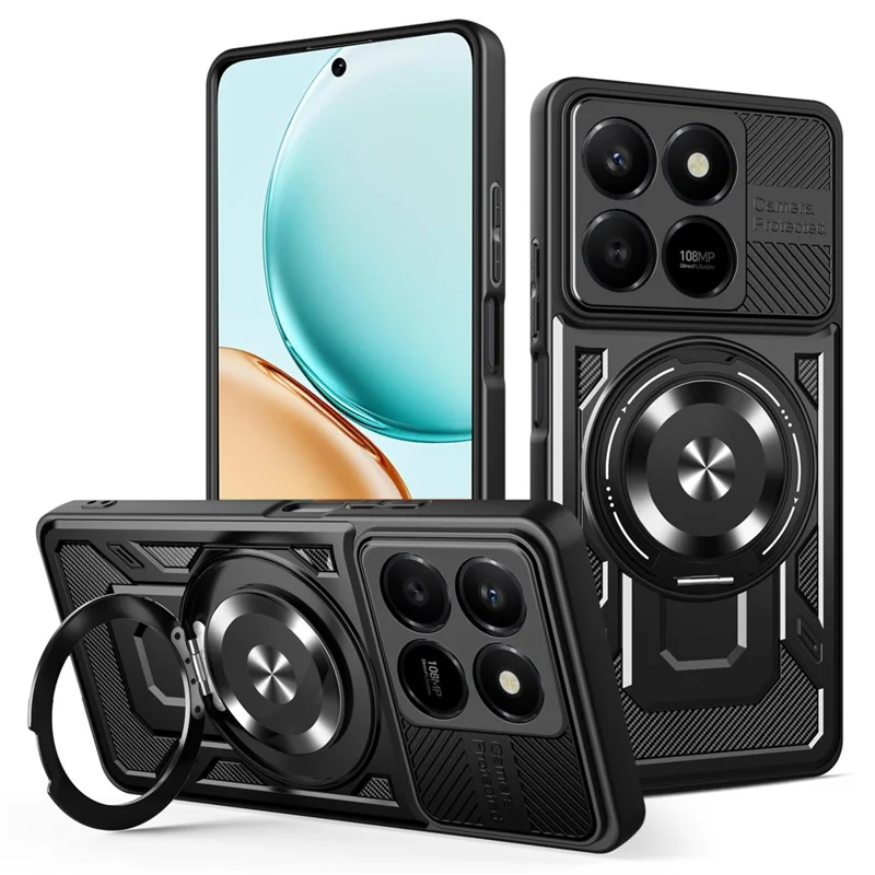 Magnetic Case For Honor 400 Smart 5G  /  400 Smart 4G  /  X7d 4G  /  X7d 5G Rotating Kickstand TPU + PC Phone Cover - Black