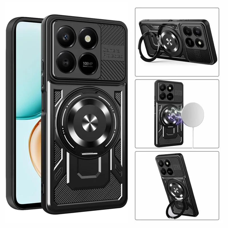 Magnetic Case For Honor 400 Smart 5G  /  400 Smart 4G  /  X7d 4G  /  X7d 5G Rotating Kickstand TPU + PC Phone Cover - Black