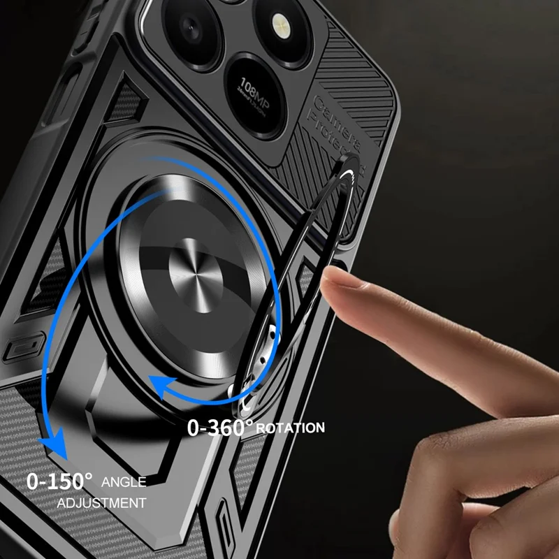 Magnetic Case For Honor 400 Smart 5G  /  400 Smart 4G  /  X7d 4G  /  X7d 5G Rotating Kickstand TPU + PC Phone Cover - Black