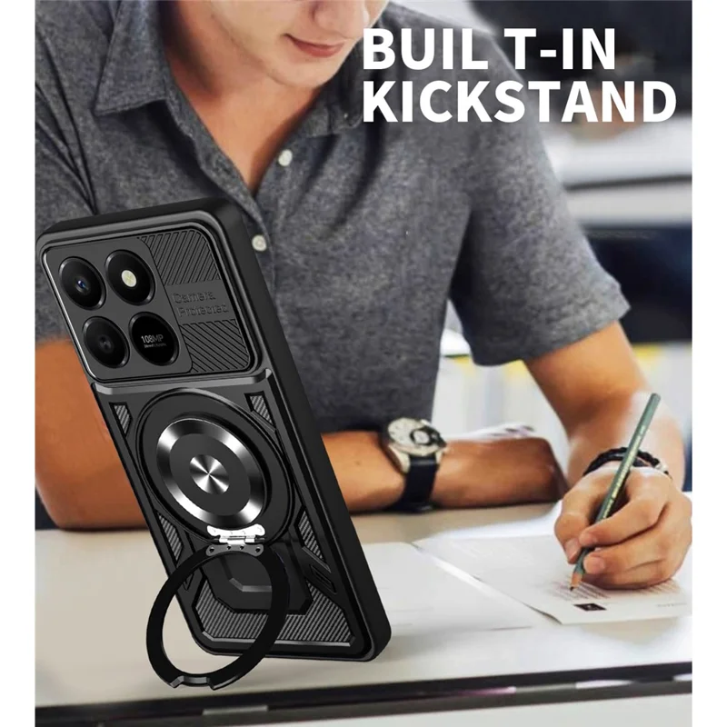 Magnetic Case For Honor 400 Smart 5G  /  400 Smart 4G  /  X7d 4G  /  X7d 5G Rotating Kickstand TPU + PC Phone Cover - Black