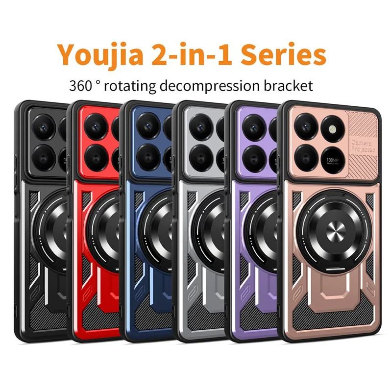 Magnetic Case For Honor 400 Smart 5G  /  400 Smart 4G  /  X7d 4G  /  X7d 5G Rotating Kickstand TPU + PC Phone Cover - Black