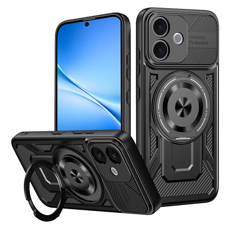 Magnetic Case For vivo V60 Lite 5G  /  V60 Lite 4G Rotating Kickstand TPU + PC Phone Cover - Black