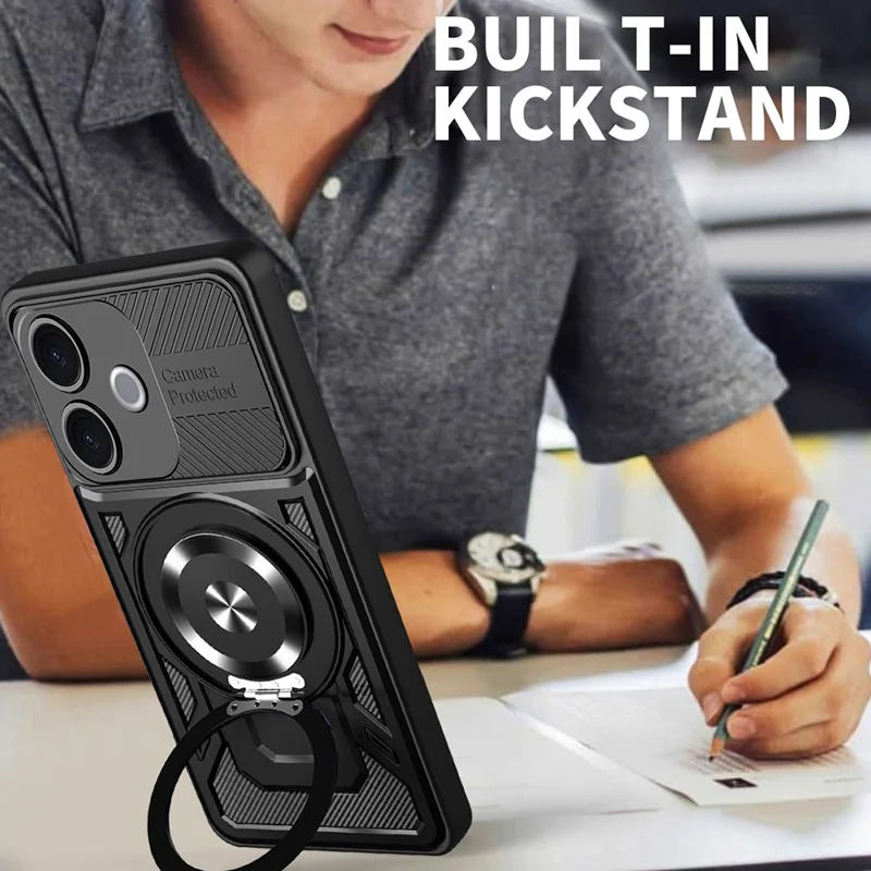 Magnetic Case For vivo V60 Lite 5G  /  V60 Lite 4G Rotating Kickstand TPU + PC Phone Cover - Black