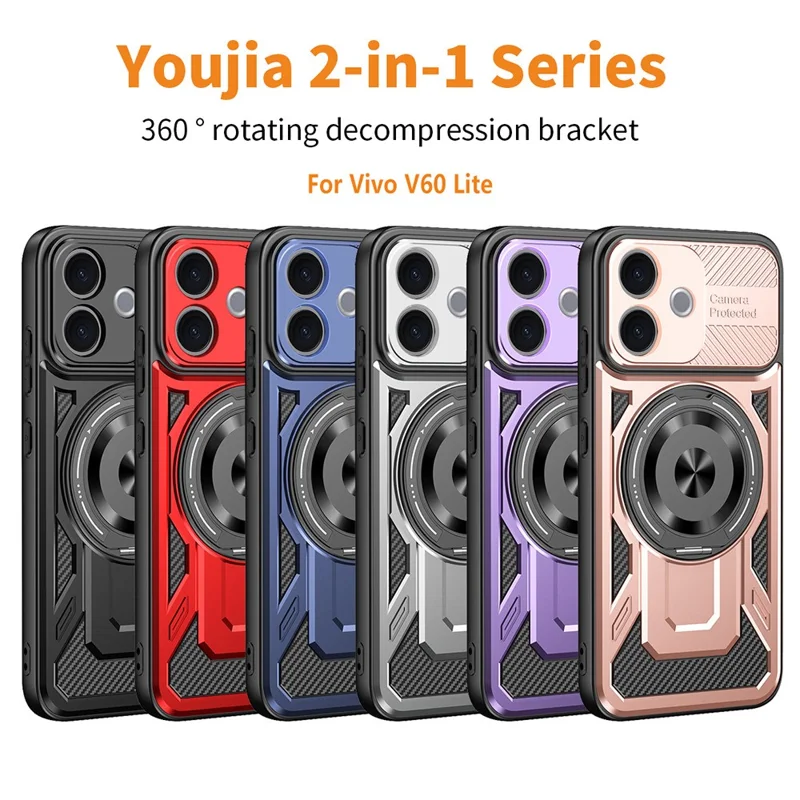 Magnetic Case For vivo V60 Lite 5G  /  V60 Lite 4G Rotating Kickstand TPU + PC Phone Cover - Black