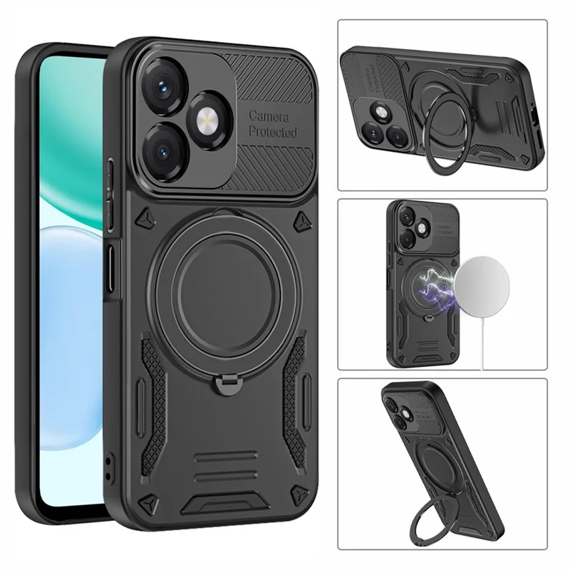 Magnetic Case For Honor X5c Plus 4G  /  X5c 4G  /  Play10A 4G Shockproof TPU + PC Phone Back Cover with Kickstand - Black