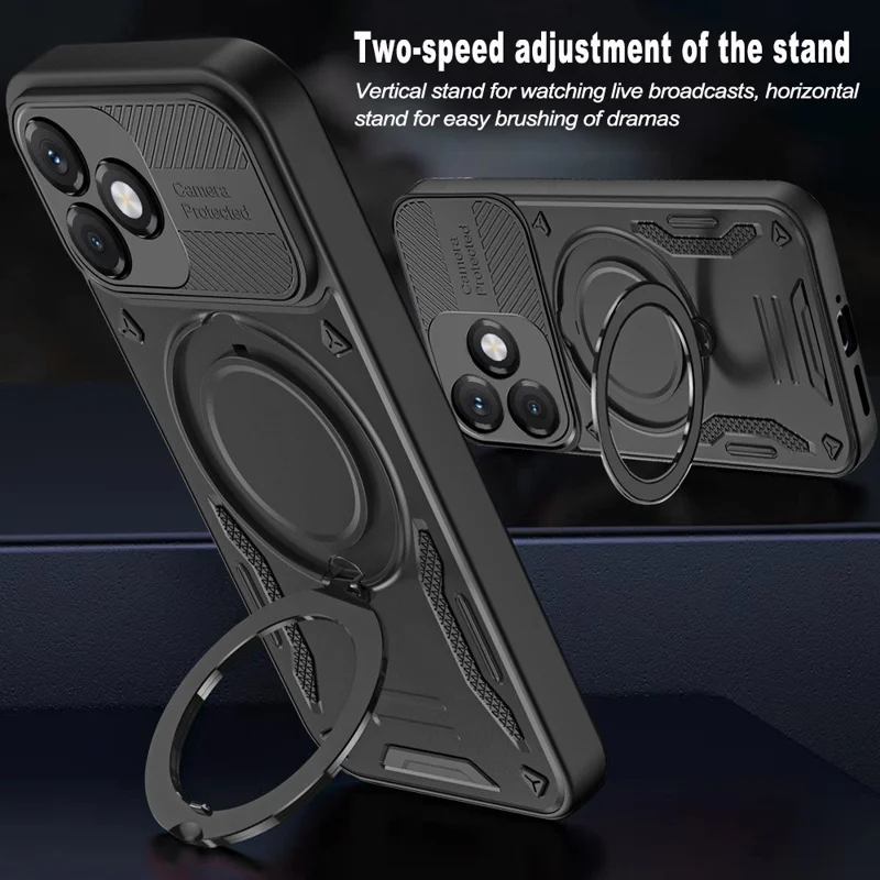 Magnetic Case For Honor X5c Plus 4G  /  X5c 4G  /  Play10A 4G Shockproof TPU + PC Phone Back Cover with Kickstand - Black