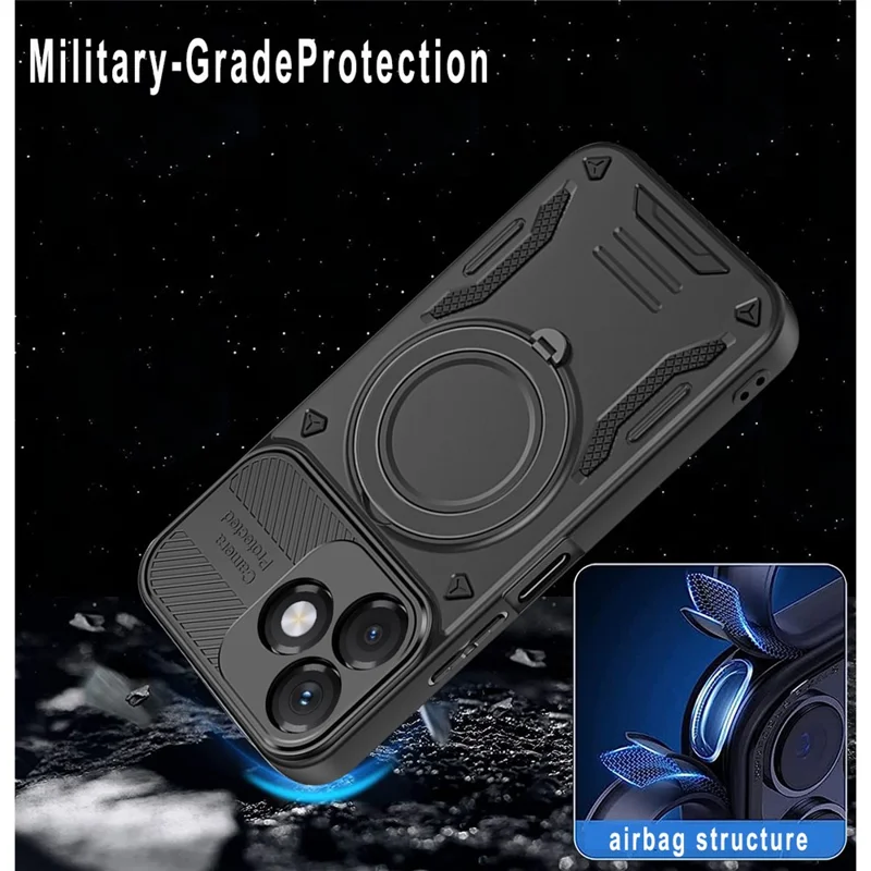 Magnetic Case For Honor X5c Plus 4G  /  X5c 4G  /  Play10A 4G Shockproof TPU + PC Phone Back Cover with Kickstand - Black