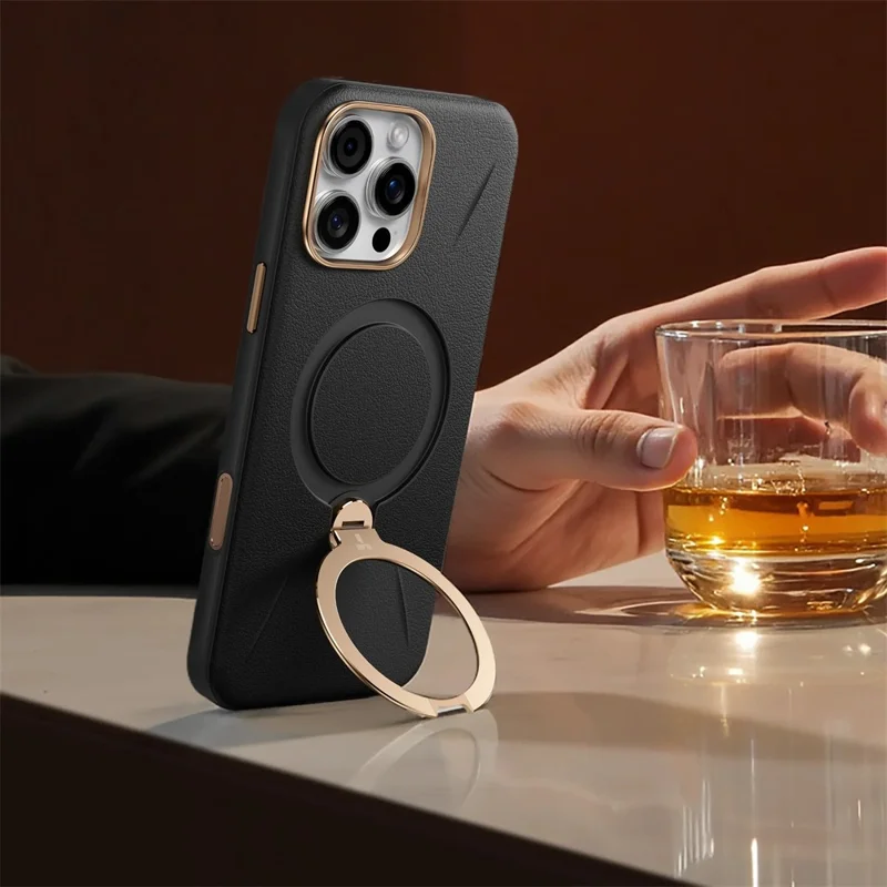 TORRAS Ostand Spin VegSkin Serie für iPhone 16 Pro Max Hülle kompatibel mit MagSafe Ständer-Handyhülle - Schwarz