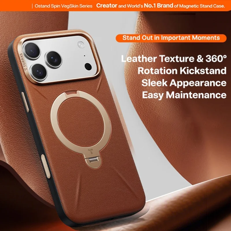 TORRAS Ostand Spin VegSkin Serie für iPhone 16 Pro Max Hülle kompatibel mit MagSafe Ständer-Handyhülle - Schwarz