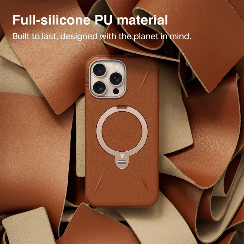 TORRAS Ostand Spin VegSkin Serie für iPhone 16 Pro Max Hülle kompatibel mit MagSafe Ständer-Handyhülle - Schwarz