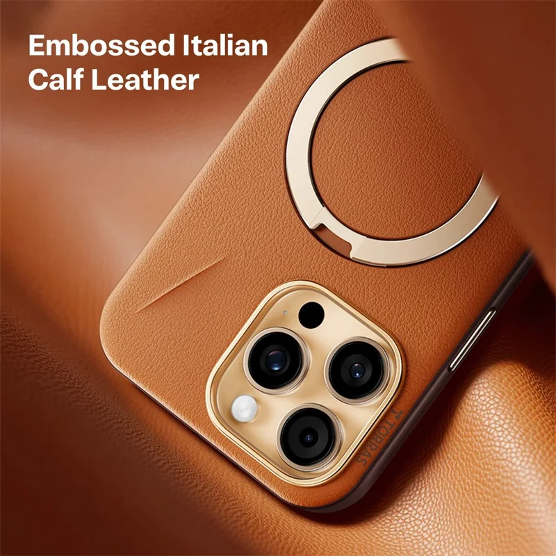 TORRAS Ostand Spin VegSkin Serie für iPhone 16 Pro Hülle, kompatibel mit MagSafe, Ständer-Handyhülle – Braun