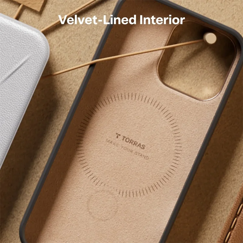 TORRAS Ostand Spin VegSkin Serie für iPhone 16 Pro Hülle, kompatibel mit MagSafe, Ständer-Handyhülle – Braun