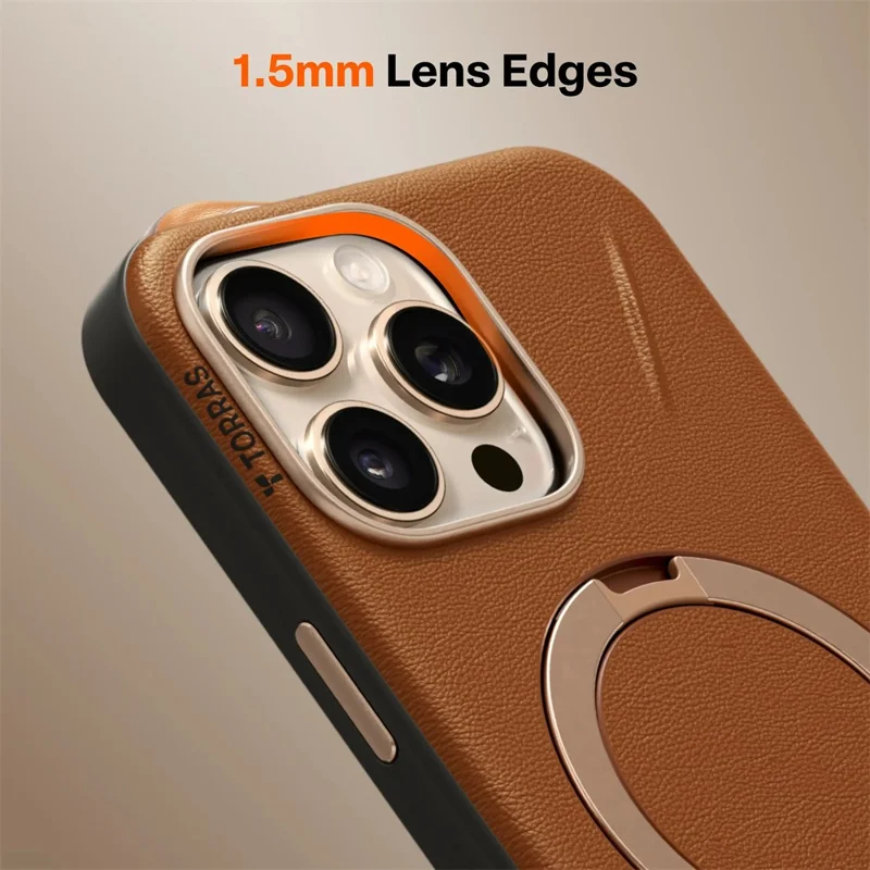 TORRAS Ostand Spin VegSkin Serie für iPhone 16 Pro Hülle, kompatibel mit MagSafe, Ständer-Handyhülle – Braun