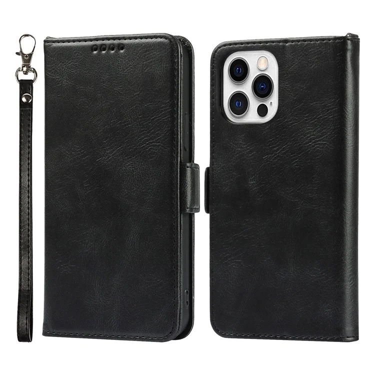 Para Iphone 14 Pro Max Anti-scratch Telephone Case de la Billetera Retro Soporte Magnético Magnetic Trop de Cuero Flip Flip Telephip Con Correa - Negro