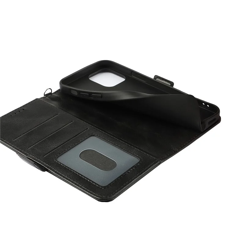 Para Iphone 14 Pro Max Anti-scratch Telephone Case de la Billetera Retro Soporte Magnético Magnetic Trop de Cuero Flip Flip Telephip Con Correa - Negro