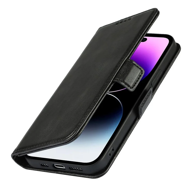 Para Iphone 14 Pro Max Anti-scratch Telephone Case de la Billetera Retro Soporte Magnético Magnetic Trop de Cuero Flip Flip Telephip Con Correa - Negro