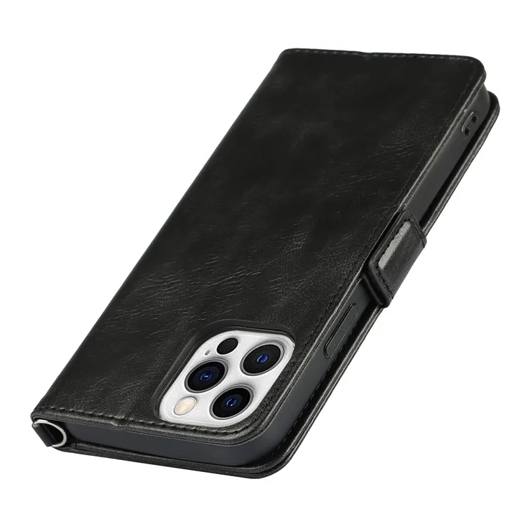 Para Iphone 14 Pro Max Anti-scratch Telephone Case de la Billetera Retro Soporte Magnético Magnetic Trop de Cuero Flip Flip Telephip Con Correa - Negro
