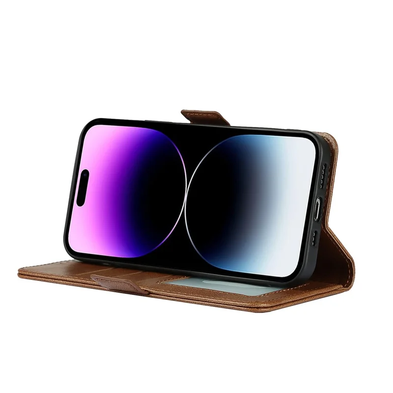 For iPhone 14 Pro Max Anti-scratch Phone Case Retro Wallet Stand Magnetic Clasp Drop Proof Flip Leather Phone Cover with Strap - Brown