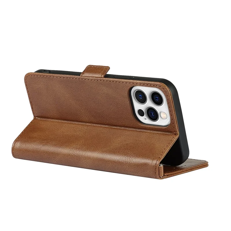 For iPhone 14 Pro Max Anti-scratch Phone Case Retro Wallet Stand Magnetic Clasp Drop Proof Flip Leather Phone Cover with Strap - Brown