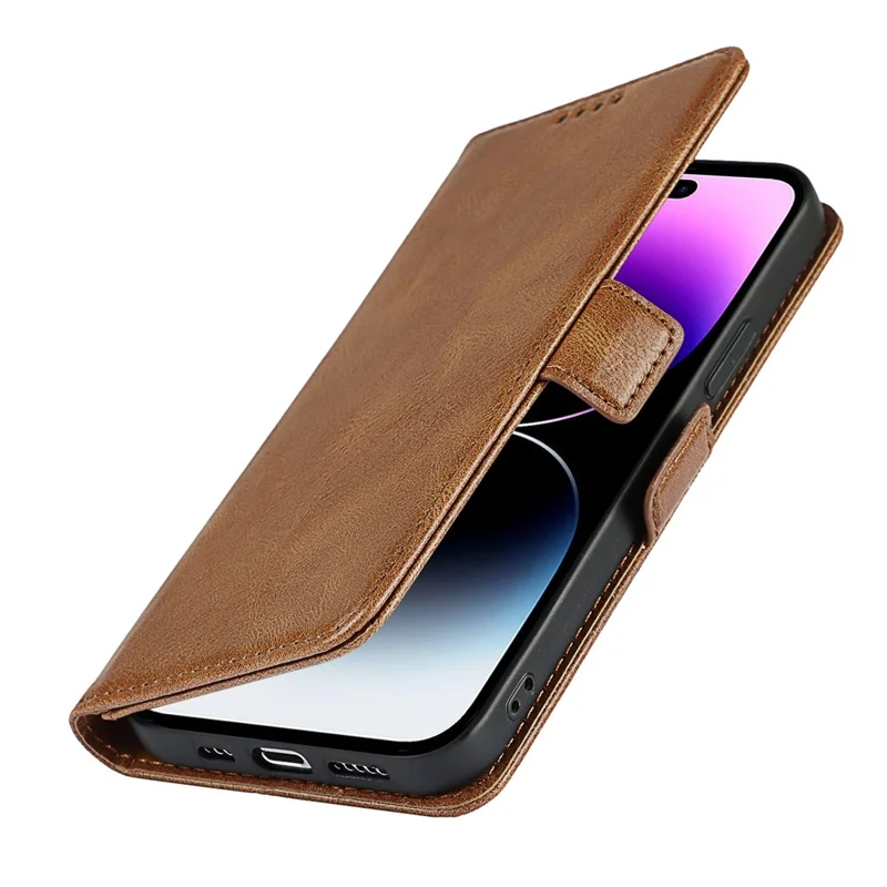 For iPhone 14 Pro Max Anti-scratch Phone Case Retro Wallet Stand Magnetic Clasp Drop Proof Flip Leather Phone Cover with Strap - Brown